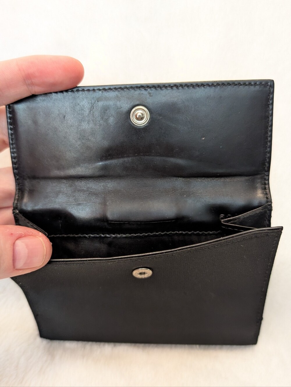 Authentic Prada Black Leather And Nylon Bifold snap wallet 4.5" x 3.5" with coa - Picture 12 of 14